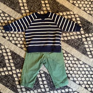 Carter's Matching 2-Piece Outfit - Navy Blue Stripe Top & Olive Green Pants - 6M